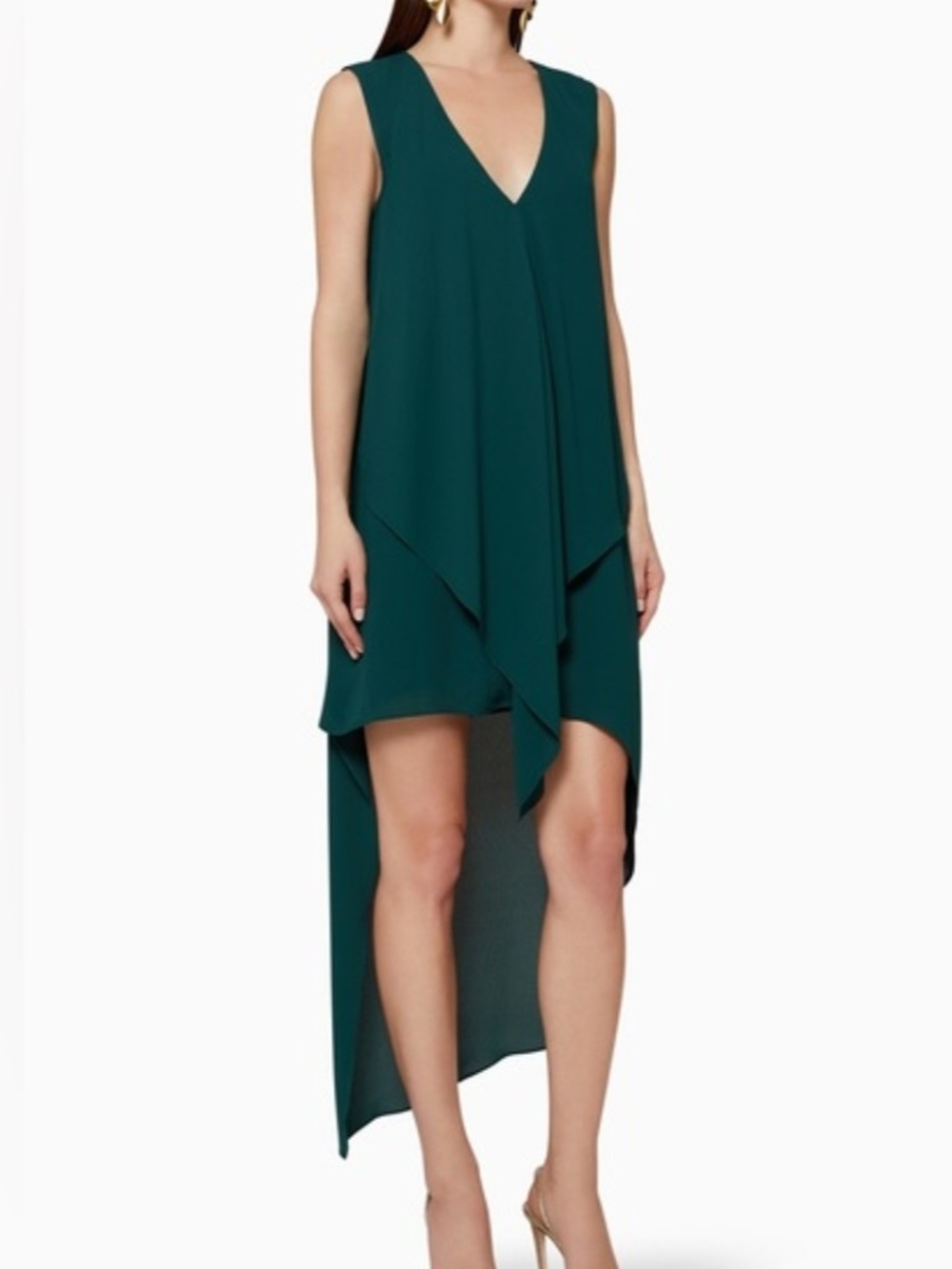BCBGMaxAzria Women's Emerald Green High-Low V-Neck Sleeveless Dress
